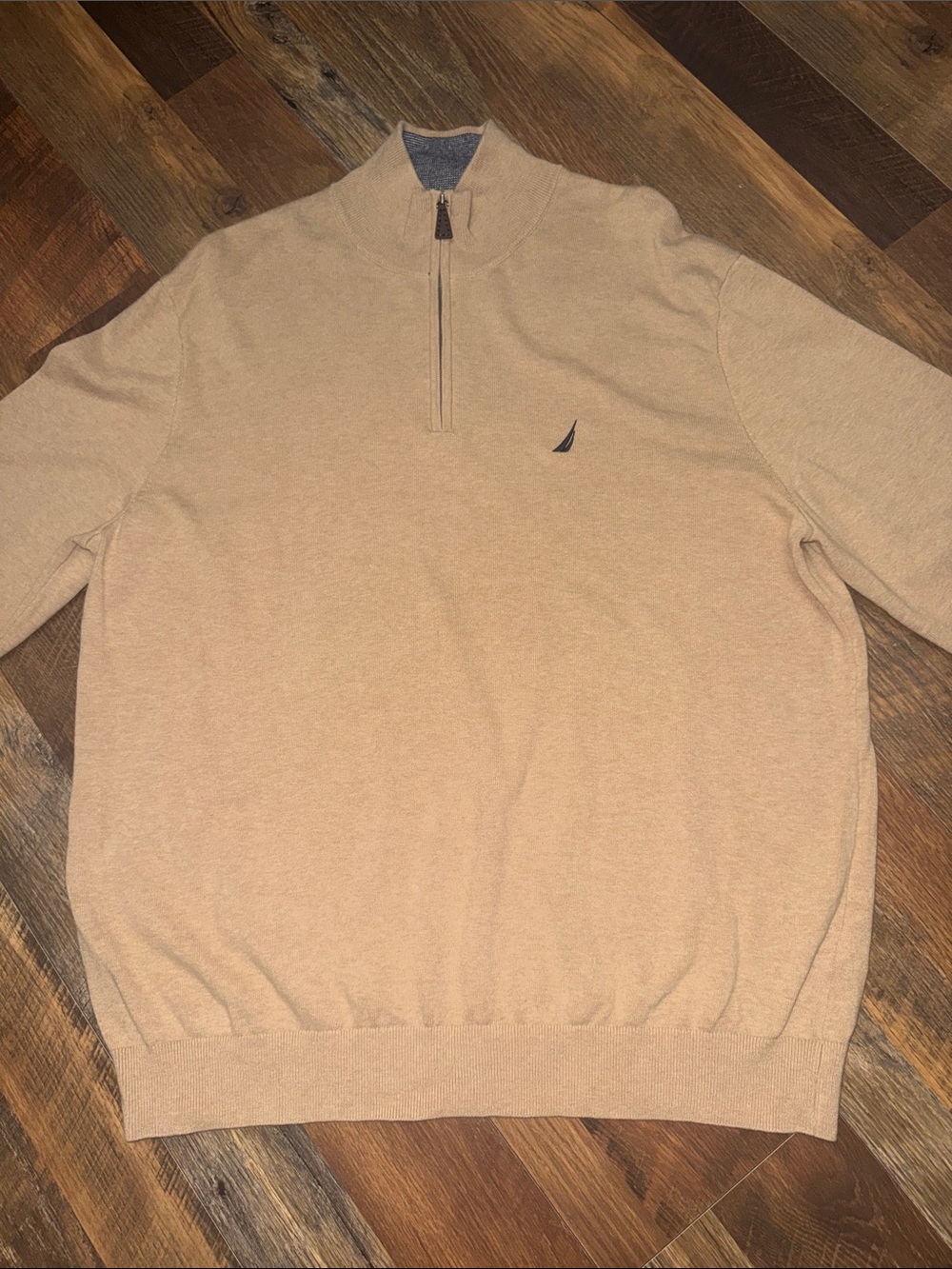 Nautica 100% Cotton Quarter Zip Sweater Beige Tan XXL